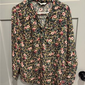 F&F Dark Green Floral Split-Neck Blouse